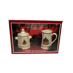 Pfaltzgraff Christmas Heritage Christmas Tree Creamer and Sugar Bowl Set New!